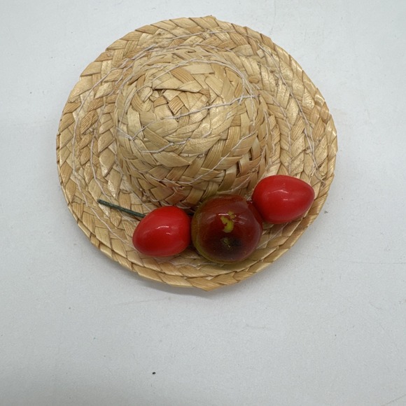 The Unbranded Brand Jewelry - Country‎ Straw Hat Pin Brooch Adorned With Fruit 3 1/2"